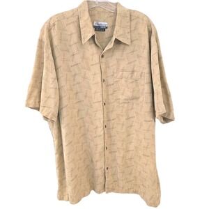 80s/90s VTG Firethorn Silk Shirt‎ Mens XL Tan Geometric Jacquard Button Front